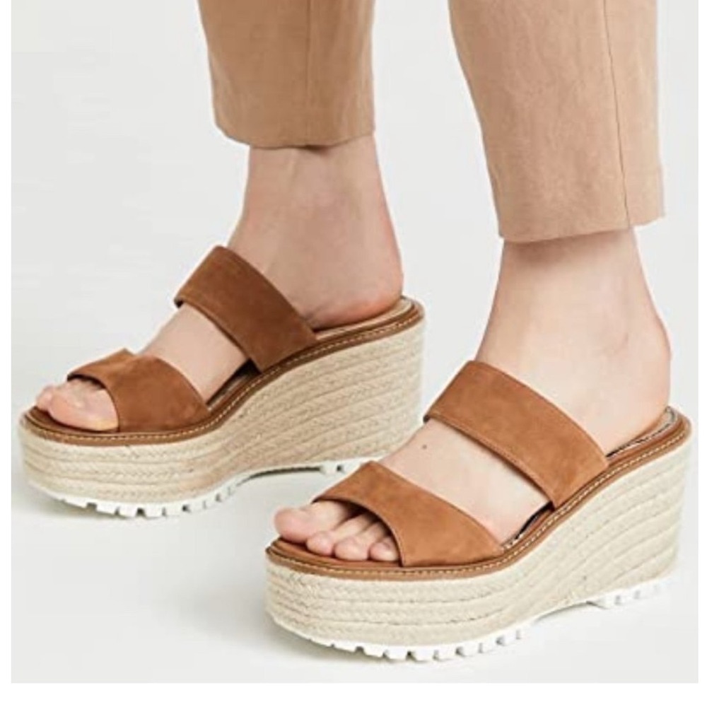 Sam Edelman Luca Tan Suede Espadrille Platform‎ Wedge Sandals Lug Sole Size 8.5